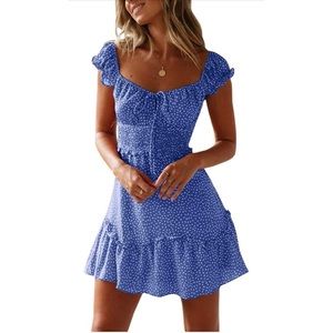 Women's Summer Ruffle Sleeve Neckline Mini Dress